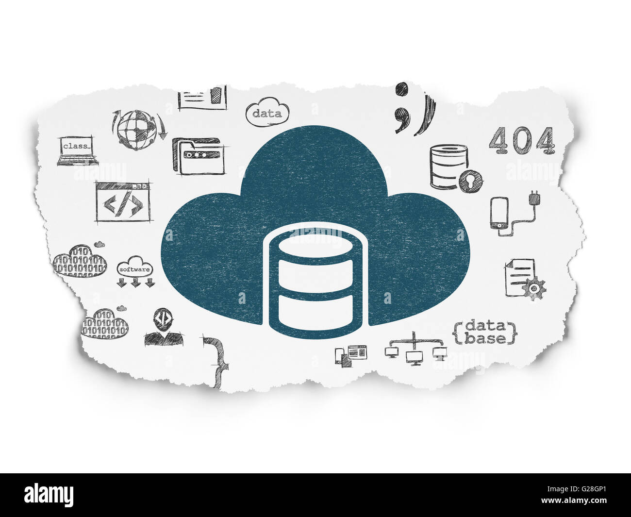 Programming concept: Database With Cloud on Torn Paper background Stock ...