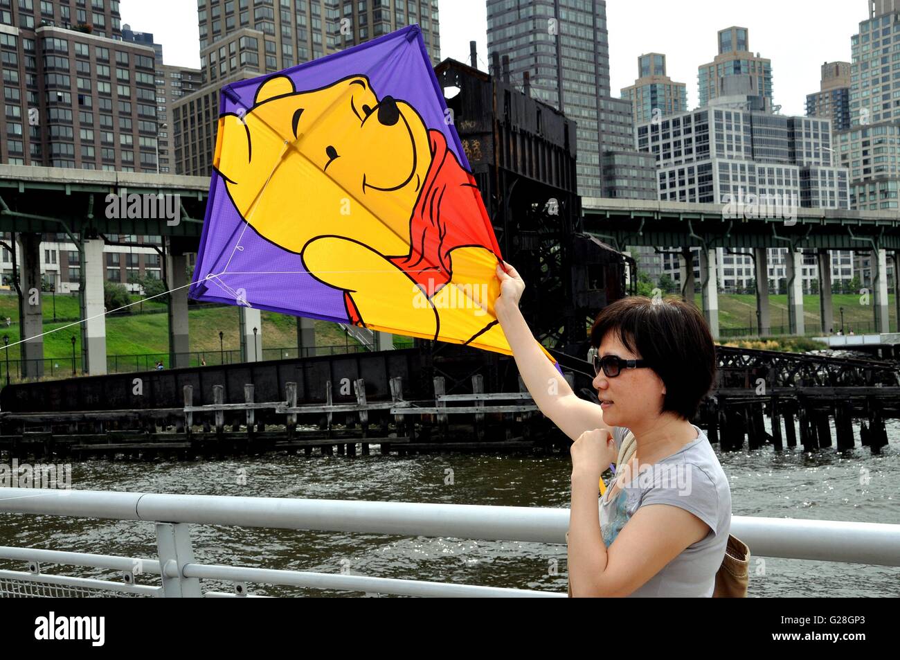 New York City Flying kites on Hudson River Pier 70 during the FlyNY