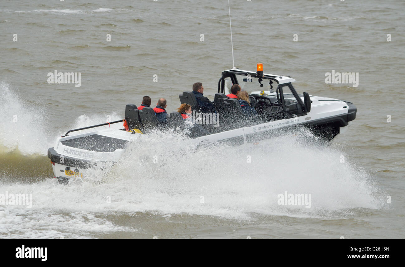 Gibbs Amphibians Hundinga amphibious utility vehicle undergoing trials on the river Thames in London Stock Photo