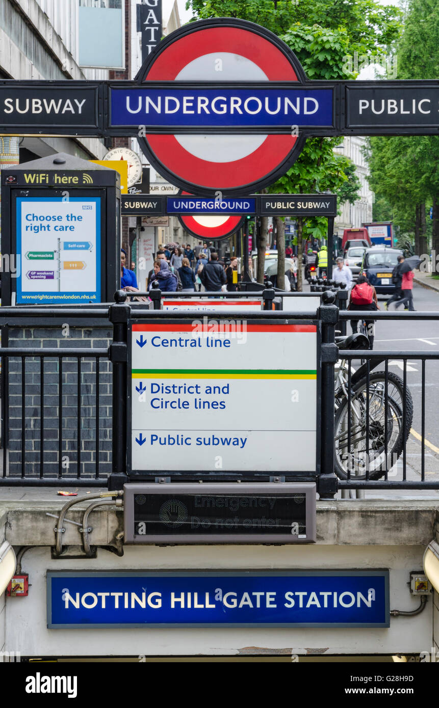Entrance to Notting Hill Gate London Underground Station, London, UK