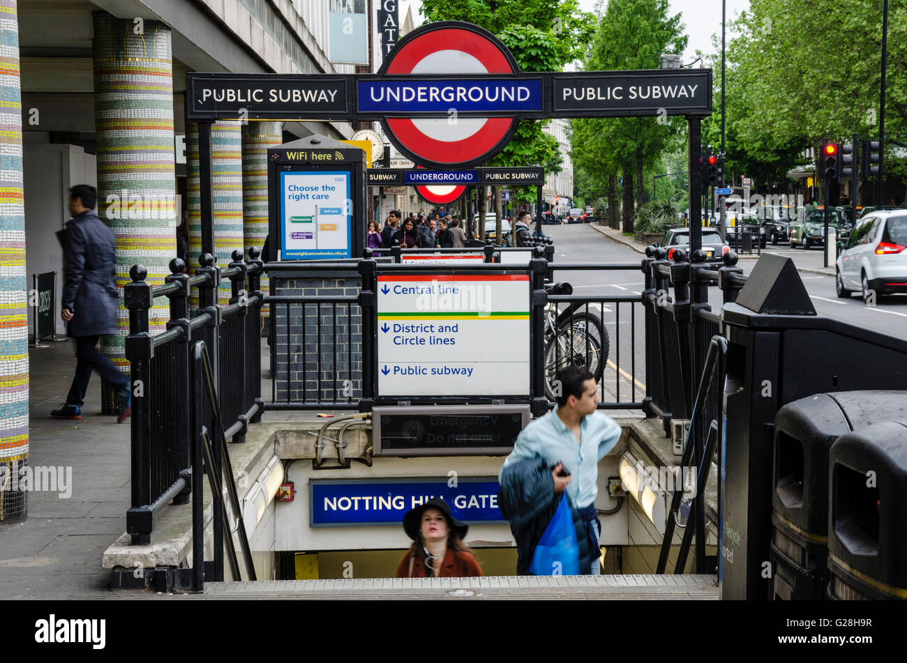 People emerge from Notting Hill Gate London Underground Station, London