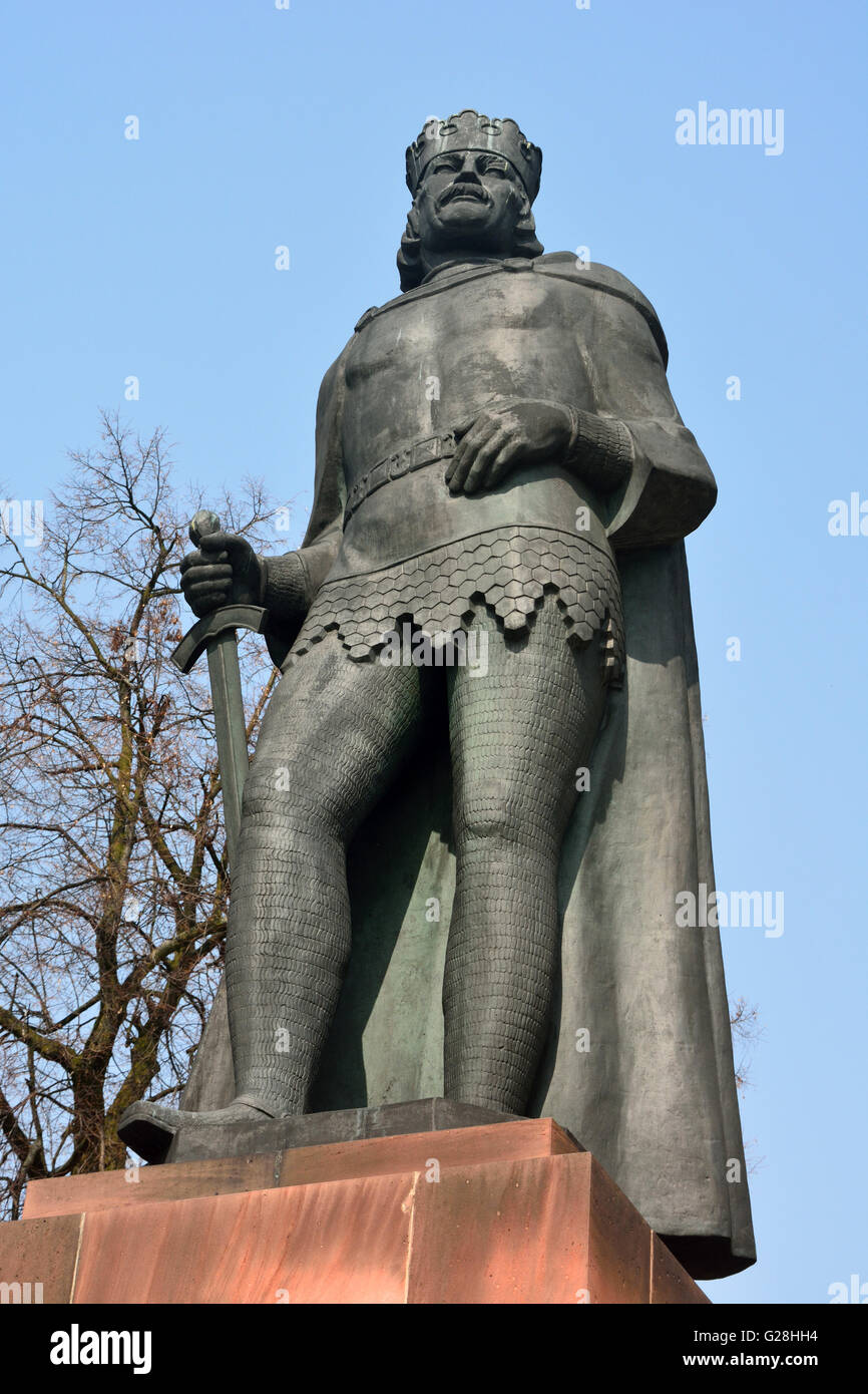 Statue of Boleslaw I the Brave in Gniezno, with tree behind the statue