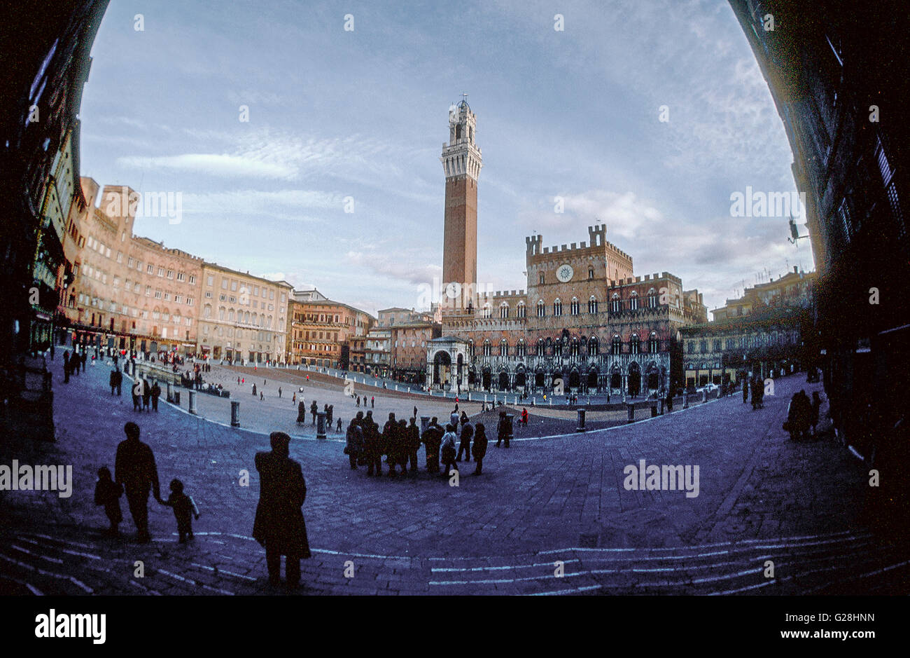 Piazza del Campo and Torre del Mangia at Siena, Tuscany, Italy Stock Photo