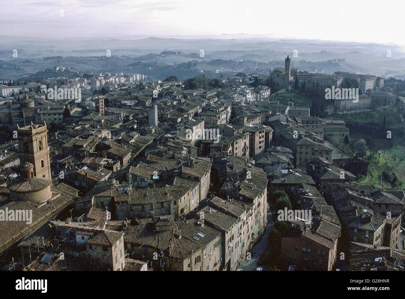 view of Siena from Torre del Mangia in the early morning Stock Photo