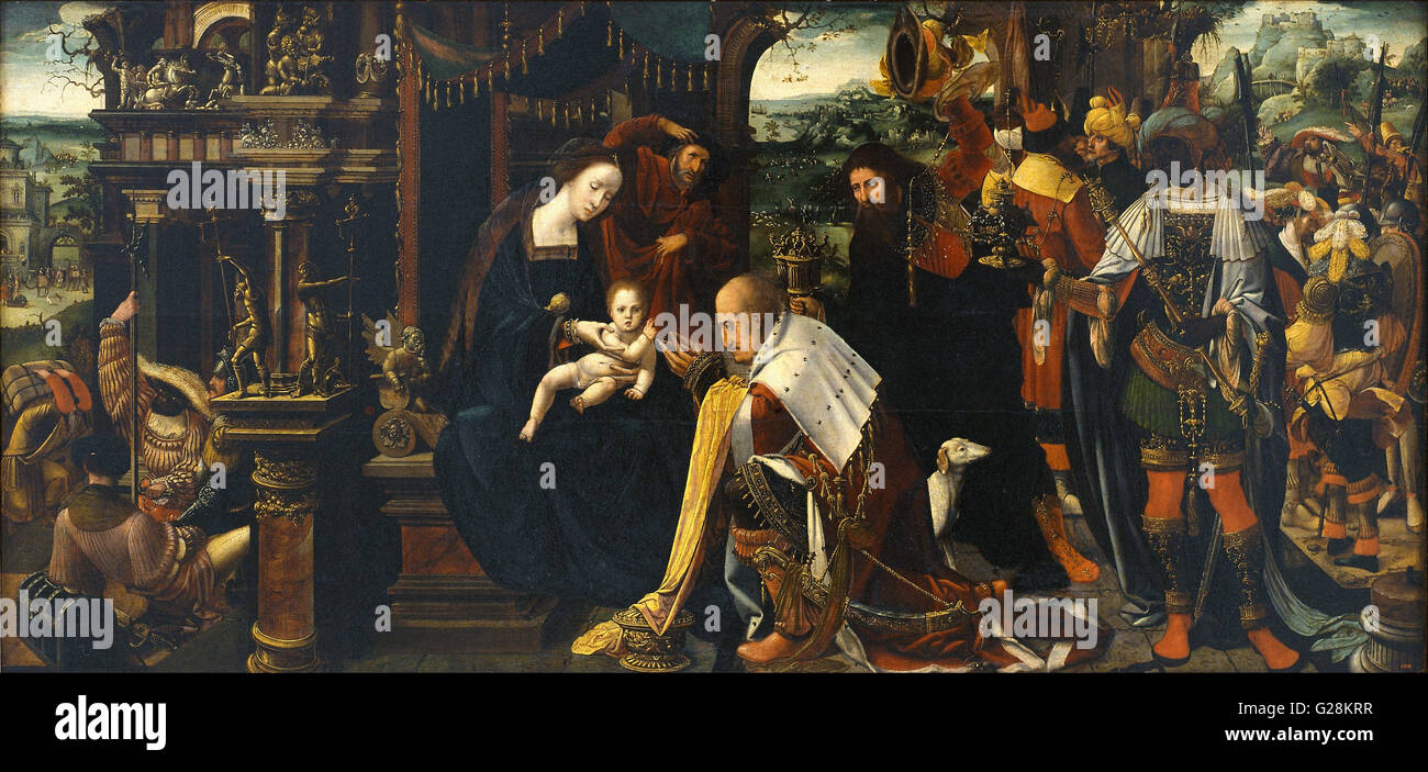 Master of the Antwerp Adoration - Epiphany  - MNAC - Barcelona Stock Photo