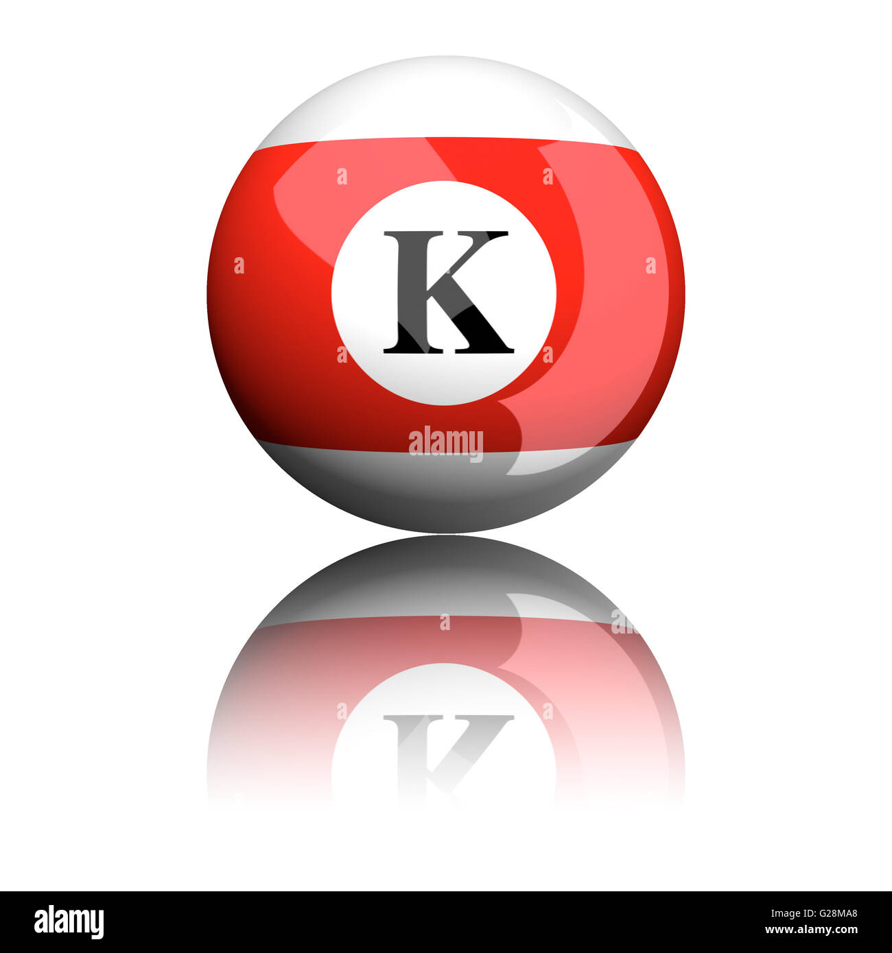 3D rendering sphere alphabet letter K isolated on white. Stock Photo