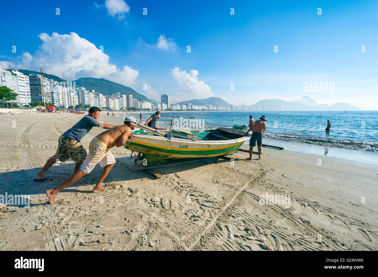 RIO DE JANEIRO - APRIL 4, 2016: Brazilian fishermen launch a fishing ...