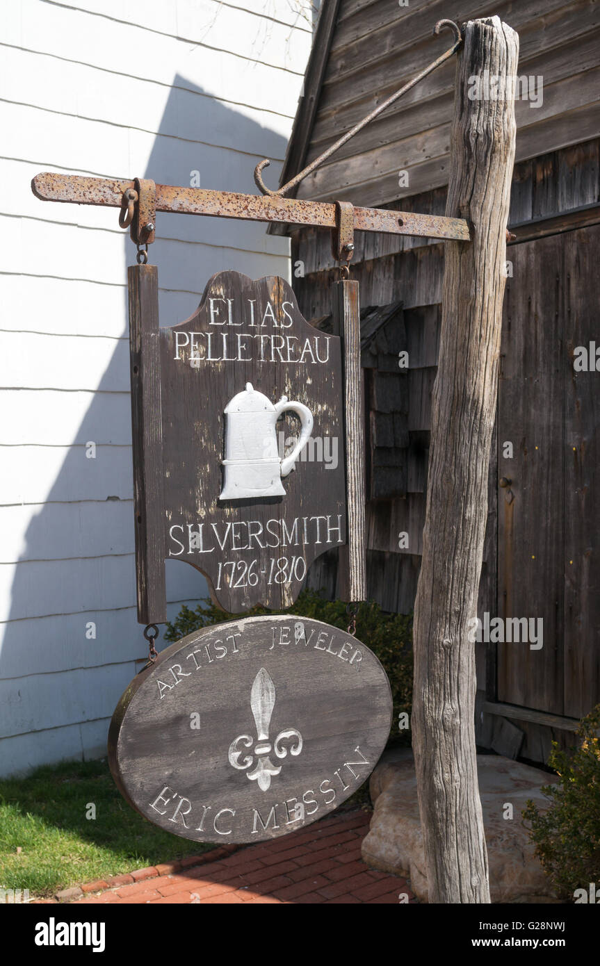 Sign outside the 17th century Pelletreau shop in Southampton, Long Island, New York  USA Stock Photo