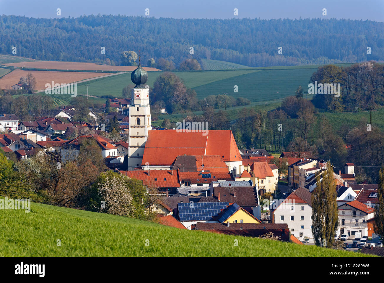 Kößlarn with fortified church, Rottal, Lower Bavaria, Bavaria, Germany Stock Photo