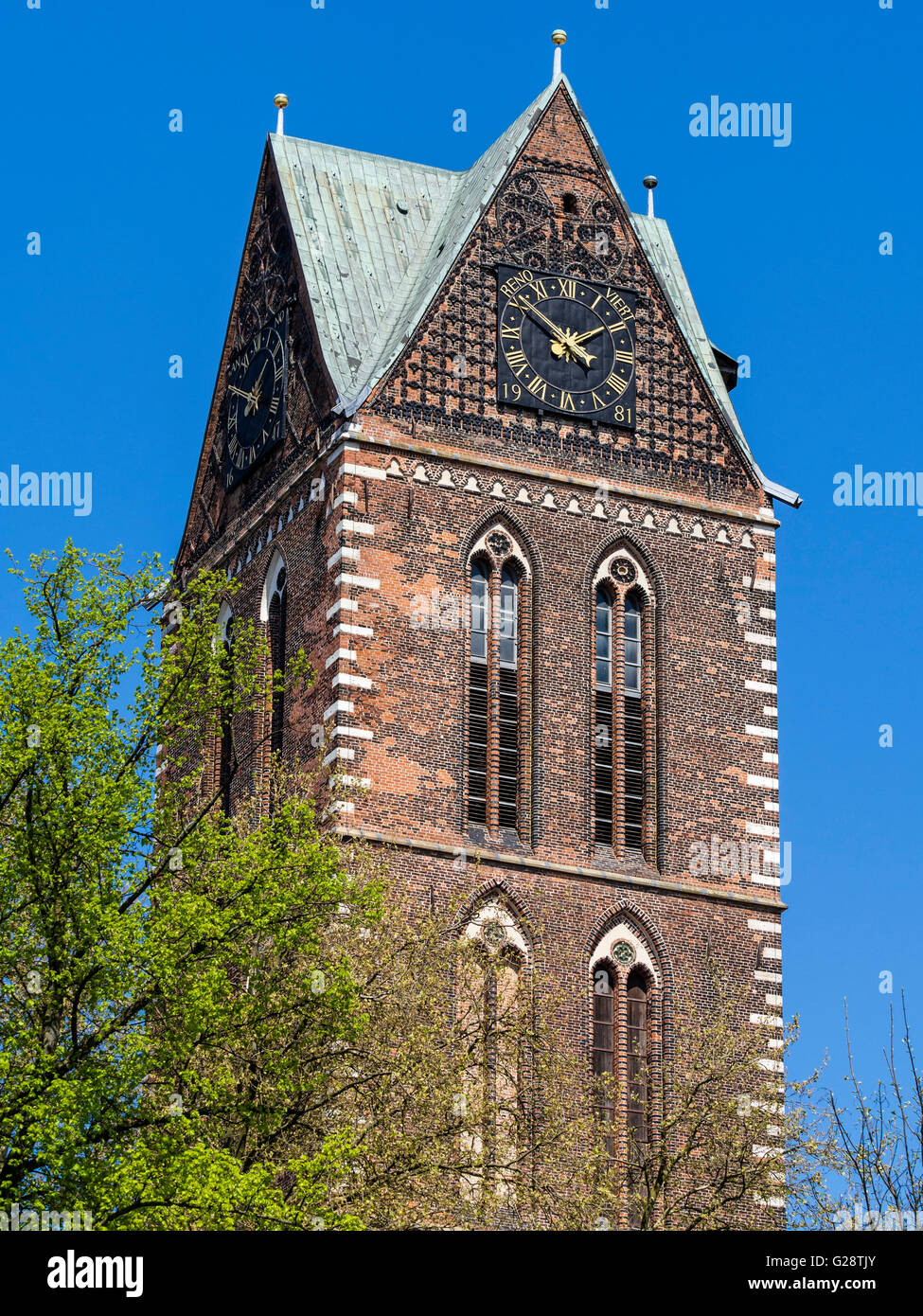 Tower of St. Mary church, remaining ruin left after 2. world war, Wismar, Germany Stock Photo