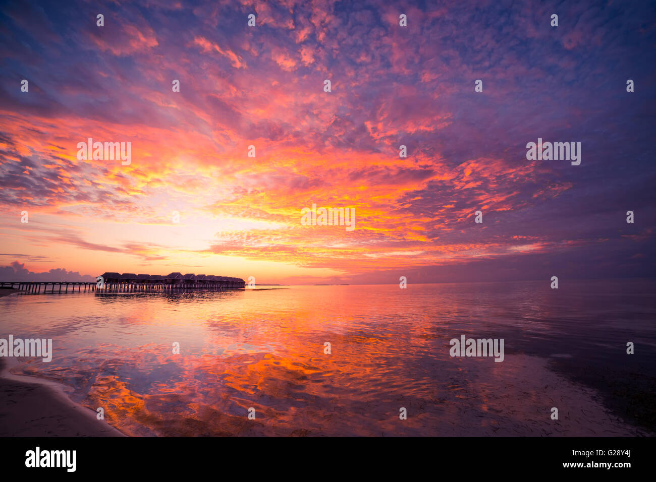 Amazing sunset beach in Maldives. Background concept Stock Photo