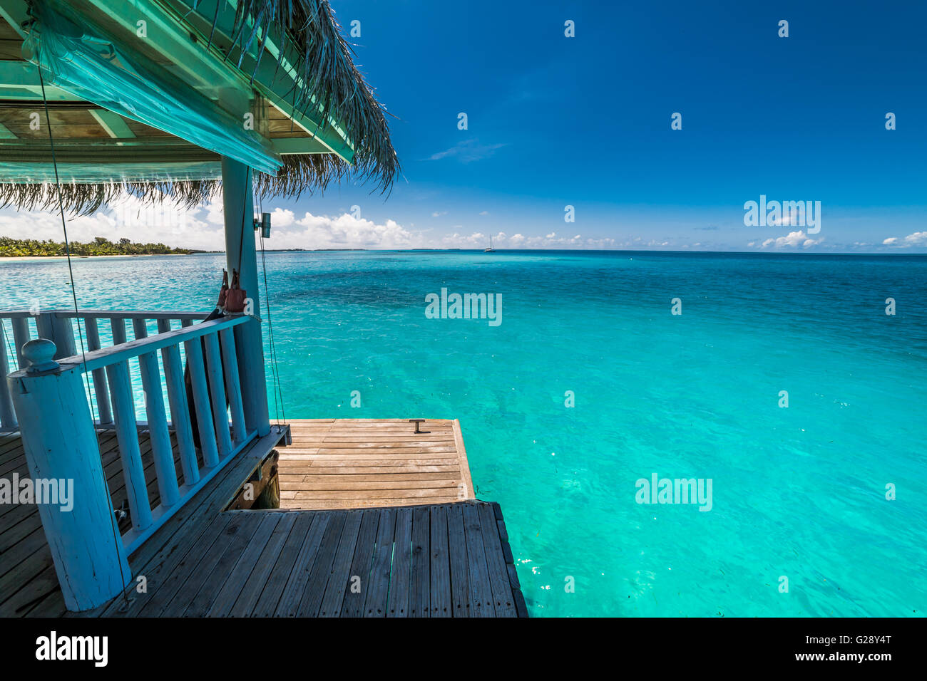 Amazing beach in Maldives with luxury water villas. Exotic background concept. Stock Photo
