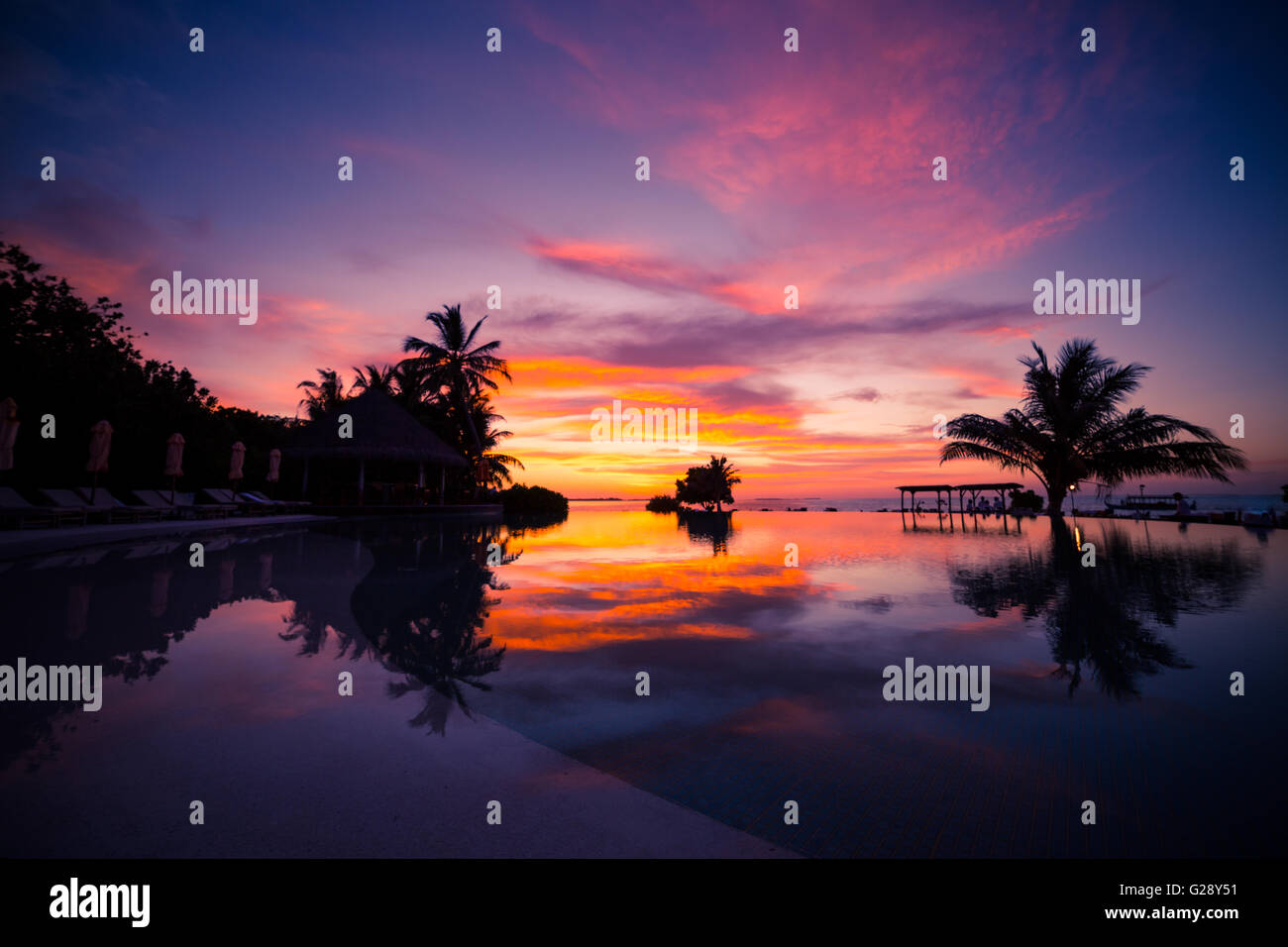 Amazing sunset beach in Maldives. Background concept Stock Photo