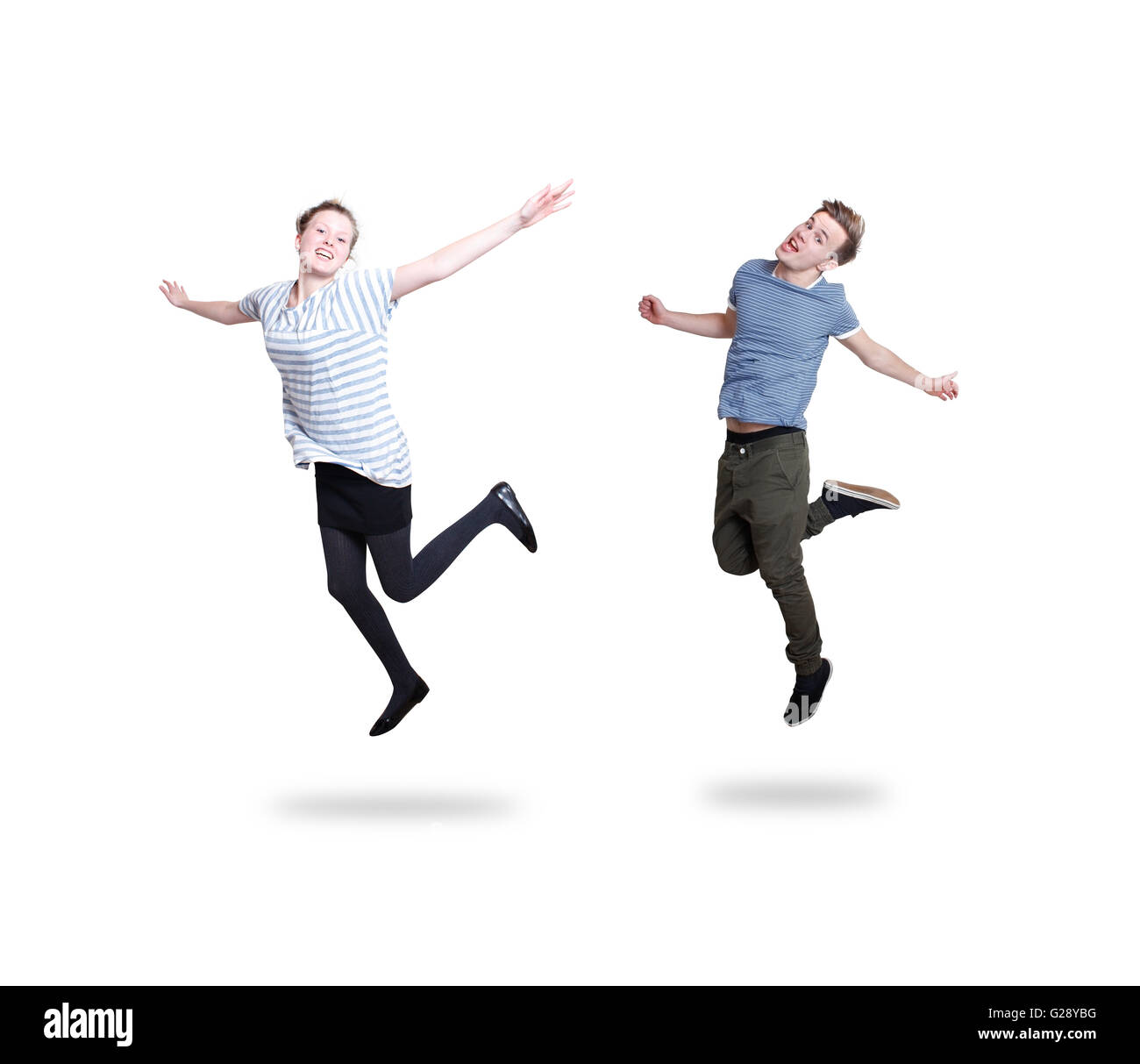 Couple jumping on white Stock Photo