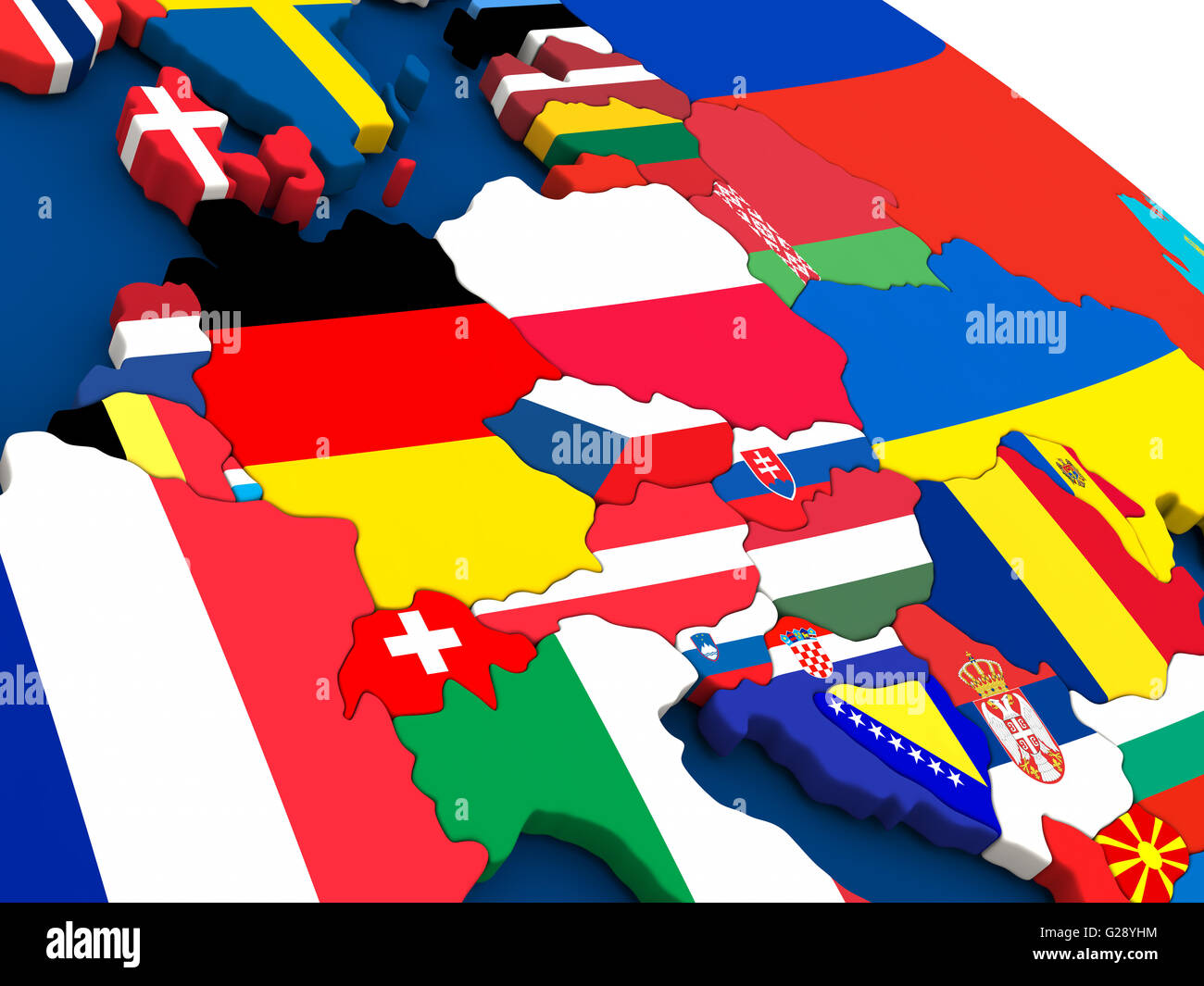 map of central europe on globe with embedded flags of countries 3d illustration stock photo alamy