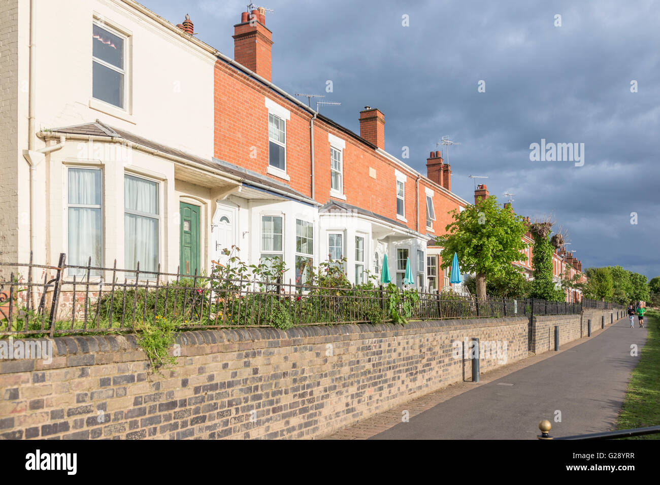 Attractive terraced houses on the riverside (River Severn) at Worcester