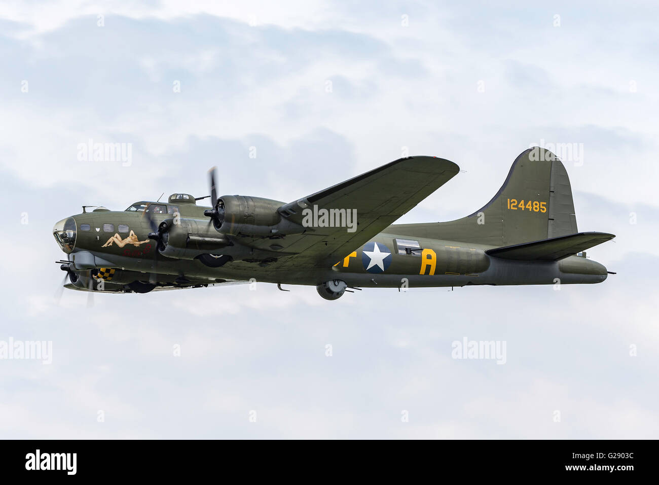 Boeing B-17G ‘Flying Fortress’ G-BEDF known as ‘Sally B’ is a Second World War bomber aircraft at the RAF Waddington Airshow Stock Photo