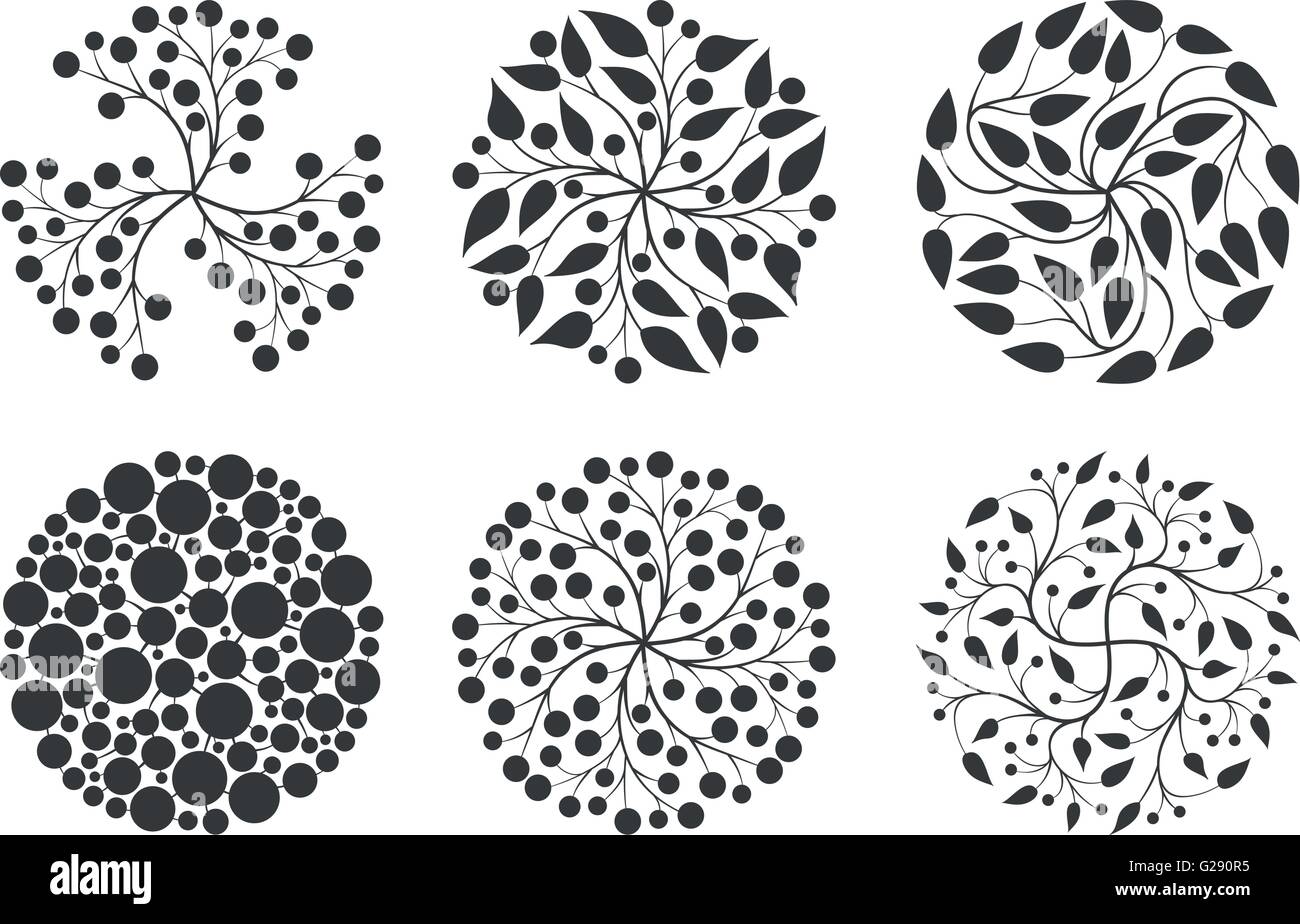 Vector simple elegant round floral design set. Stock Vector