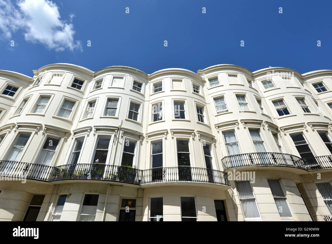 Bow fronted (Regency) houses in Kemptown, Brighton UK Stock