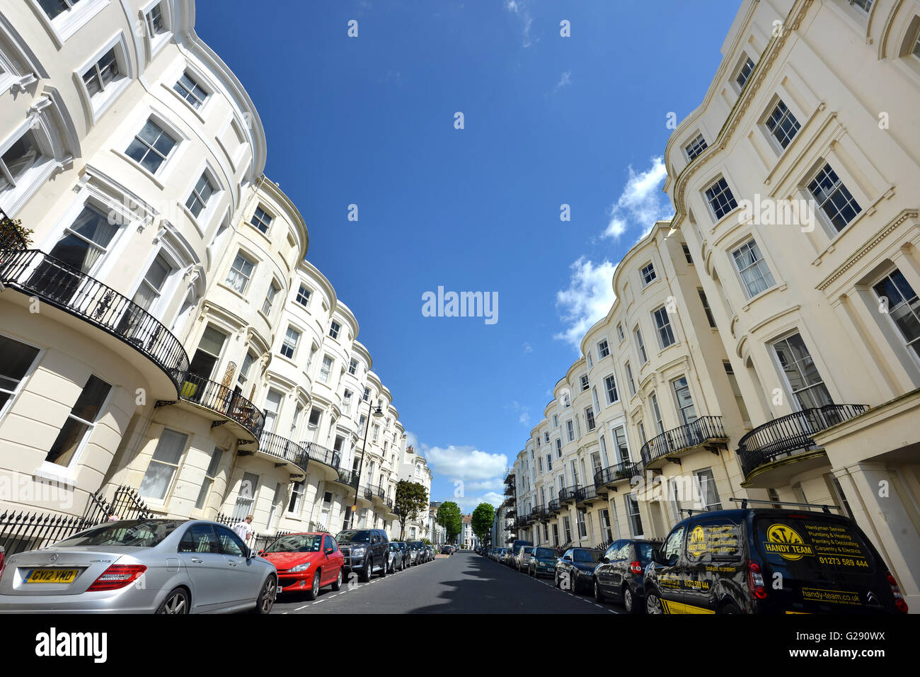 Bow fronted (Regency) houses in Kemptown, Brighton UK Stock