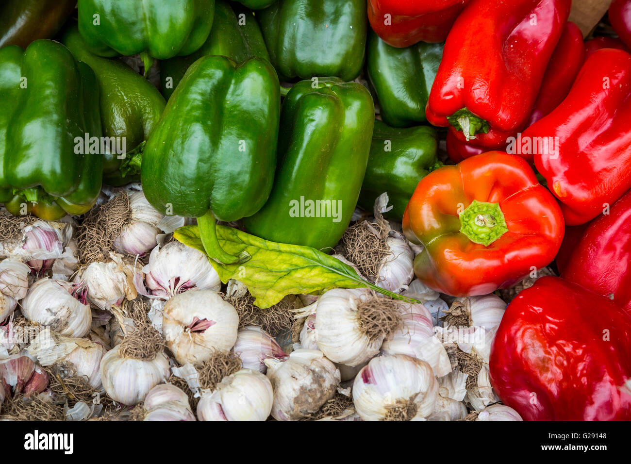 Fresh produce for sale at the colorful city market in Valparaiso, Chile, South America. Stock Photo