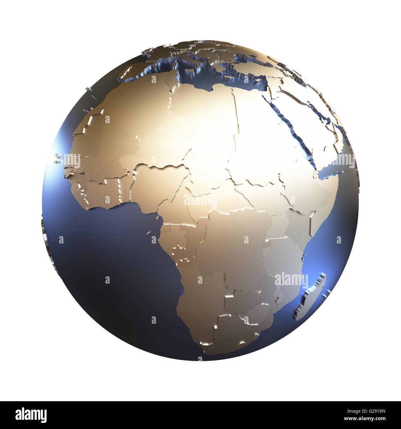 Africa on elegant metallic model of planet Earth with blue ocean and ...
