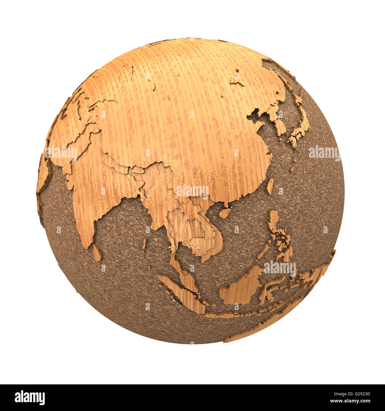 Southeast Asia on 3D model of wooden planet Earth with oceans made of ...