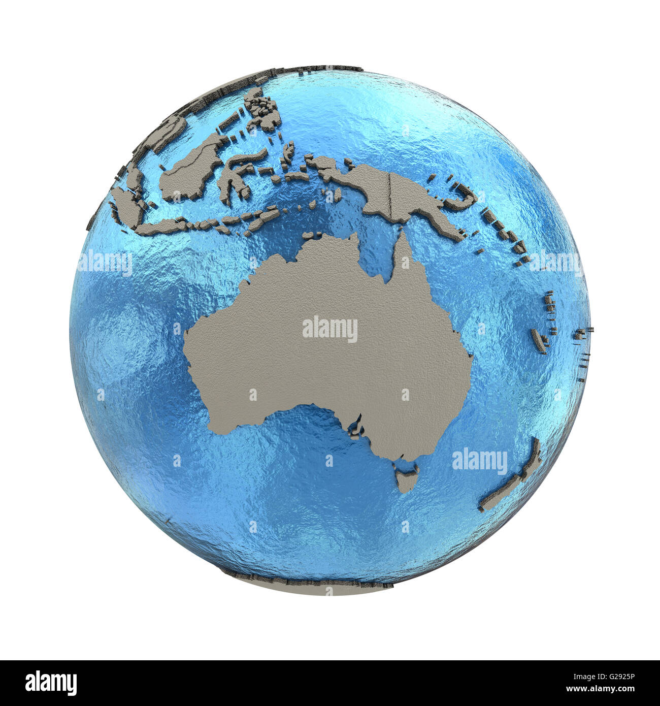 Australia on 3D model of blue Earth with embossed countries and blue ...