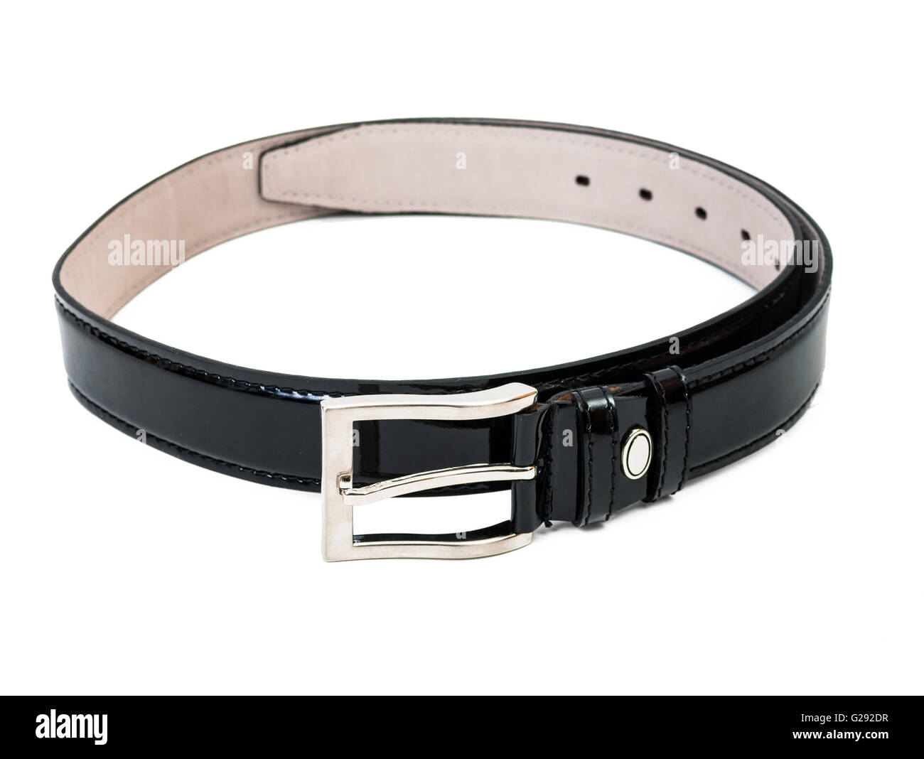 Black leather man's belt isolated on white background Stock Photo - Alamy