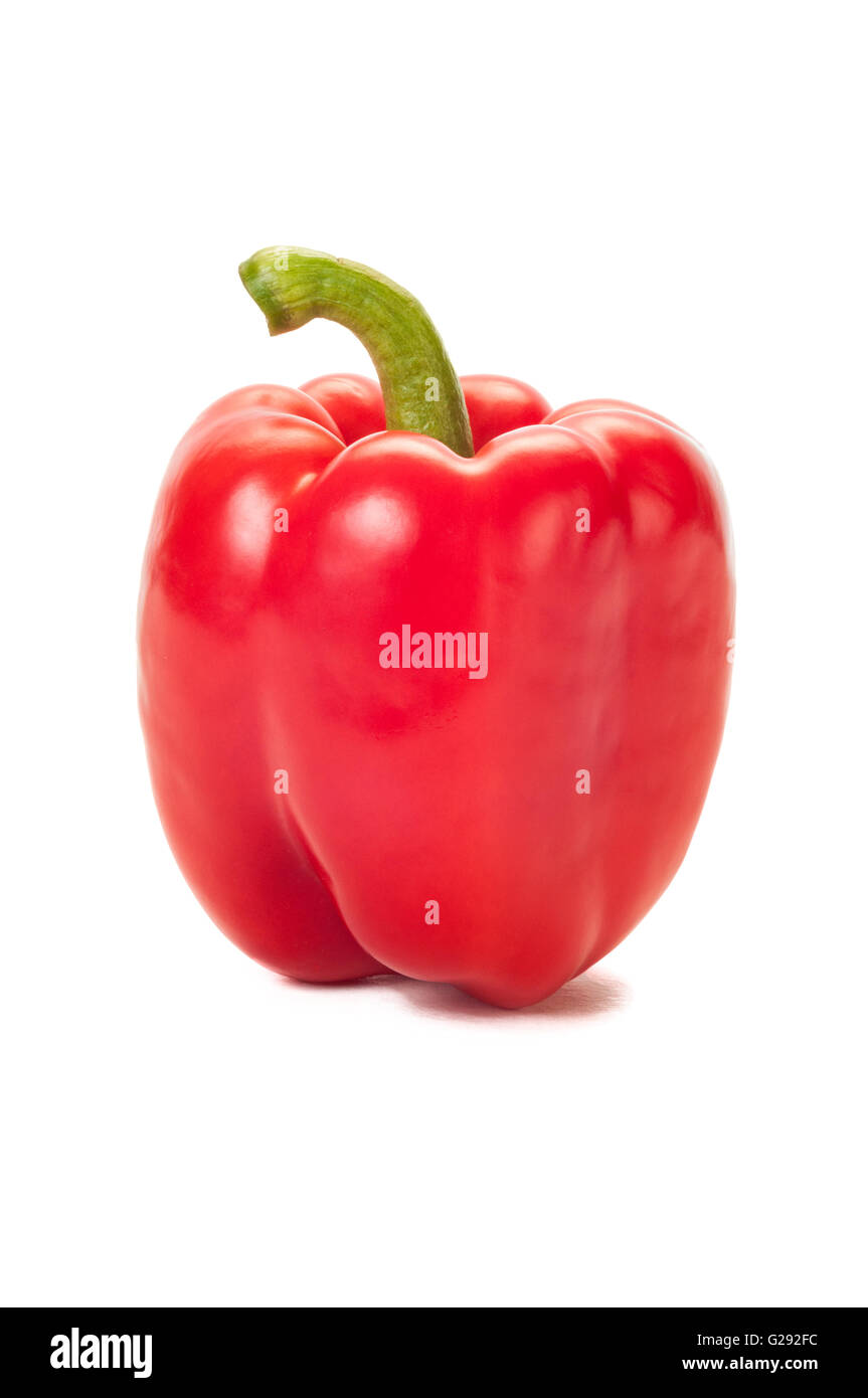 Fresh and big red pepper isolated on white background Stock Photo
