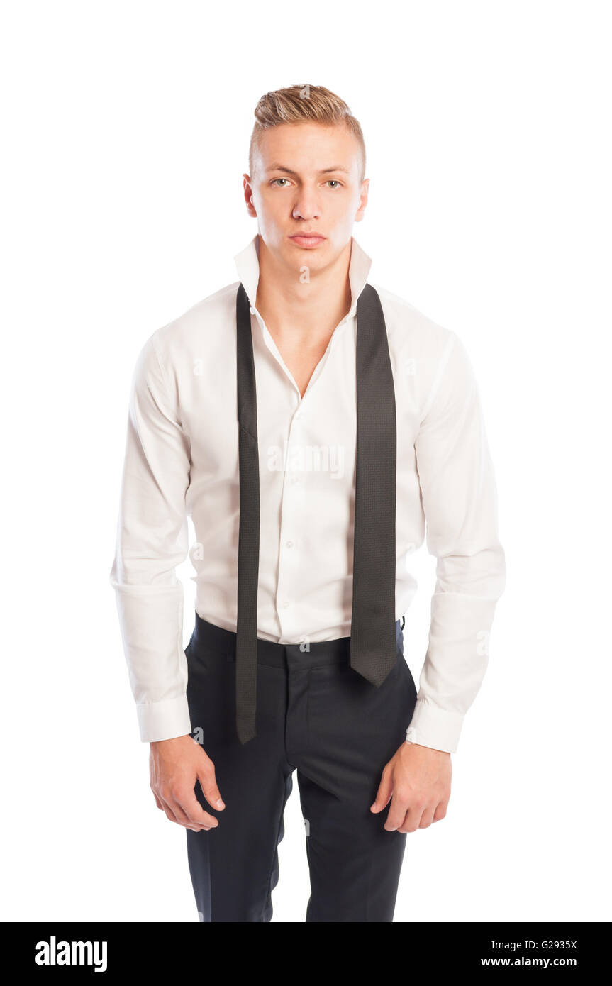 Elegant classic fashion concept with black tie, black pants and white shirt  Stock Photo - Alamy