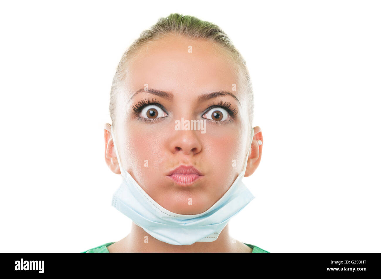 Beautiful dentist assistant making funny face Stock Photo