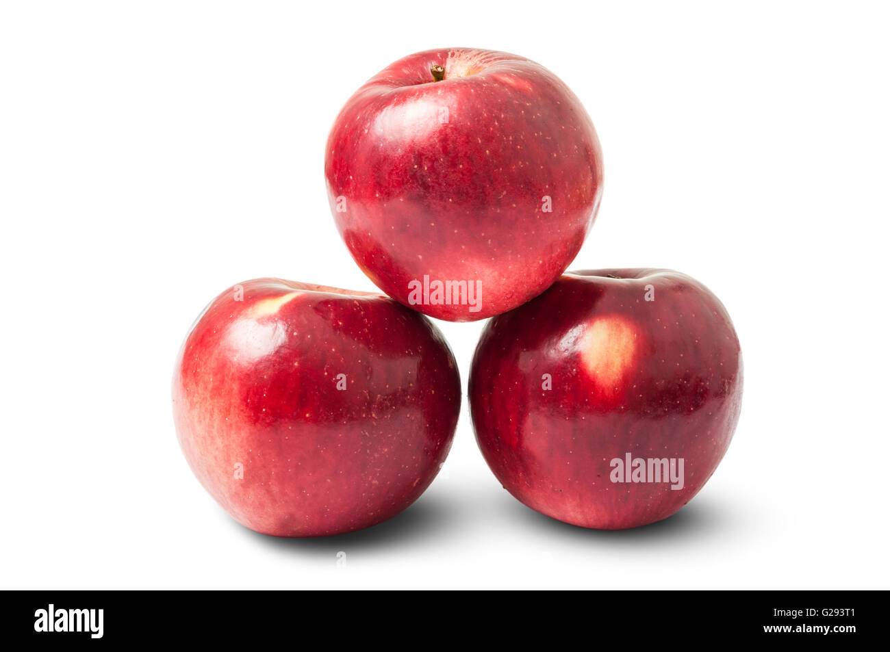 Three Shiny Red Autumn Apples Isolated On White Background Stock Photo 