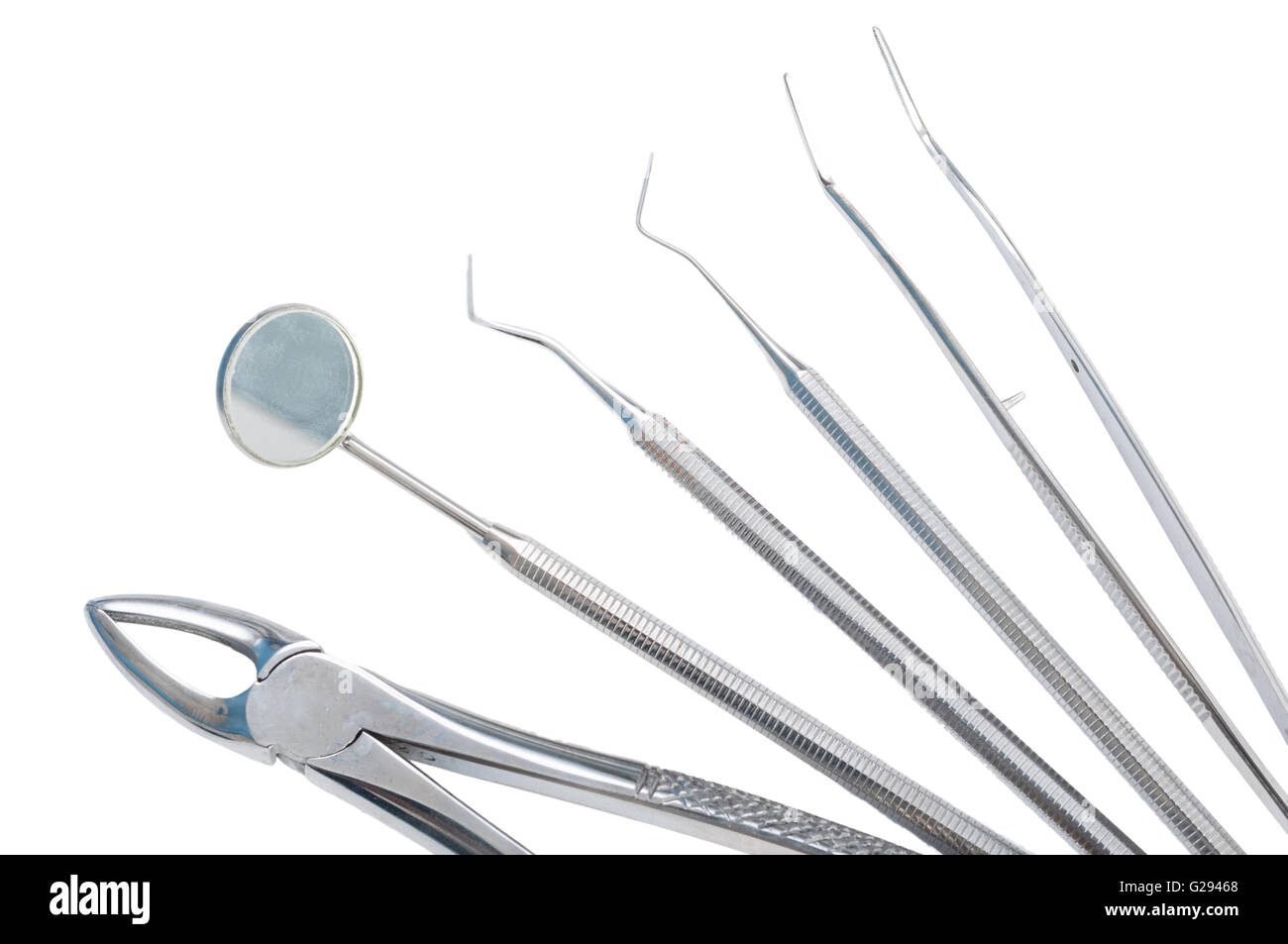 Most used dental tools isolated on white studio background Stock Photo