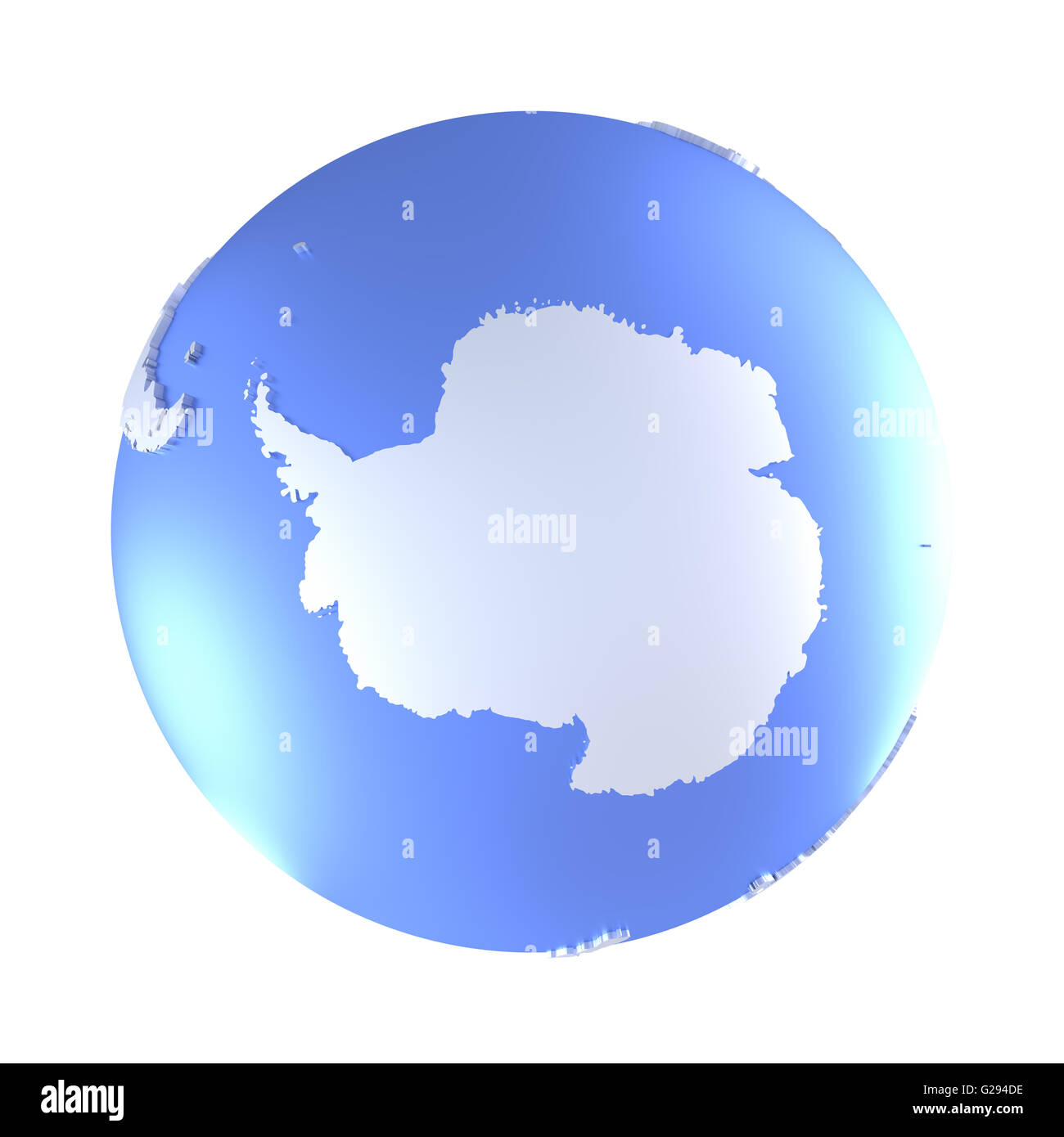 Antarctica on bright metallic model of planet Earth with blue ocean and ...