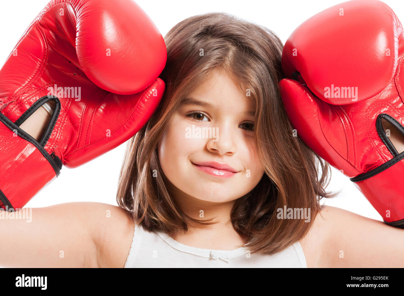 Closeup of a cute boxing girl wearing red box gloves Stock Photo Alamy