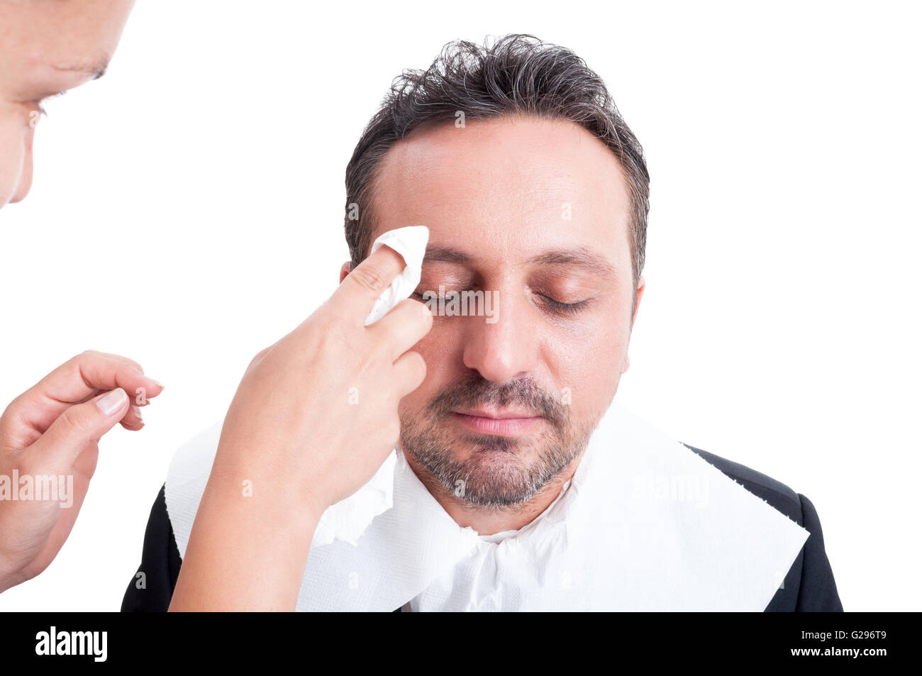 Anchor Man Receiving Make Up Before Tv News Stock Photo Alamy