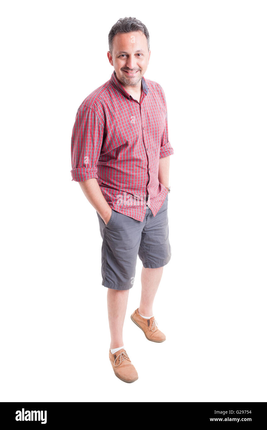 Male model wearing summer clothing on white background Stock Photo