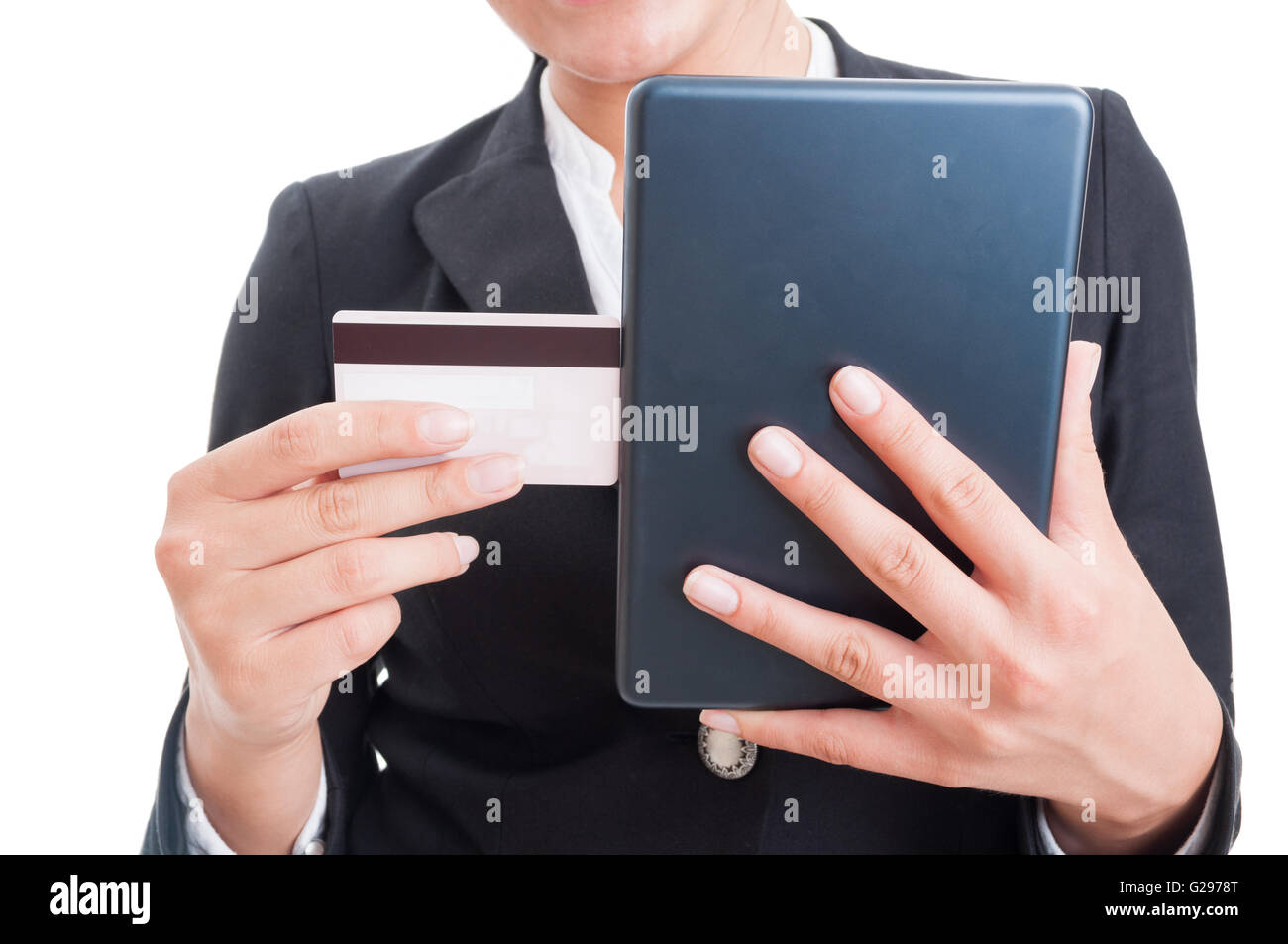 Buy online concept with debit or credit card and wireless internet tablet pc Stock Photo