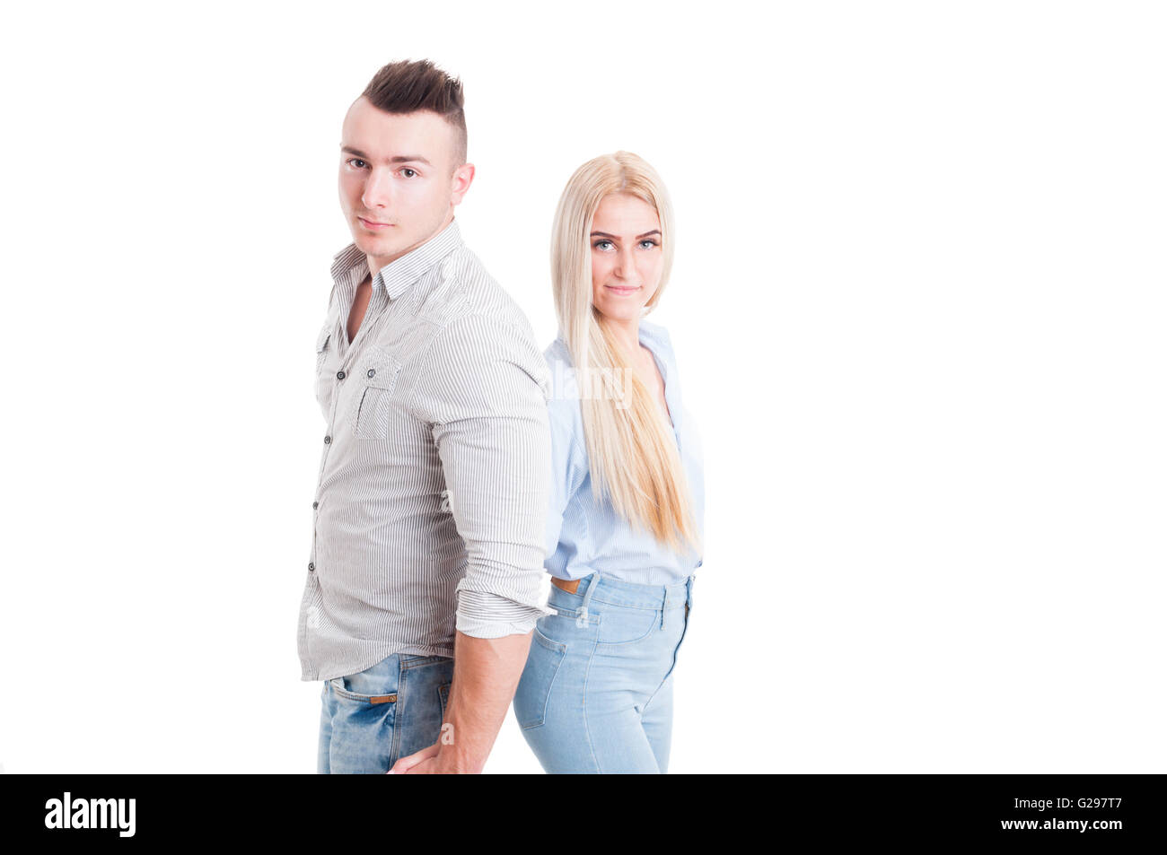 Young beautiful couple posing isolated on white background Stock Photo ...