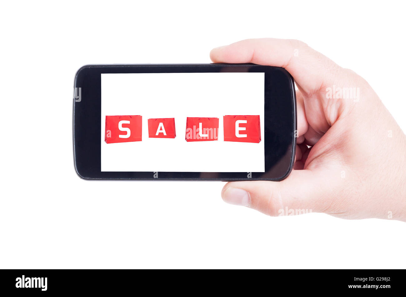 Sale for online shopping concept on smartphone app. E-commerce on wireless mobile device Stock Photo