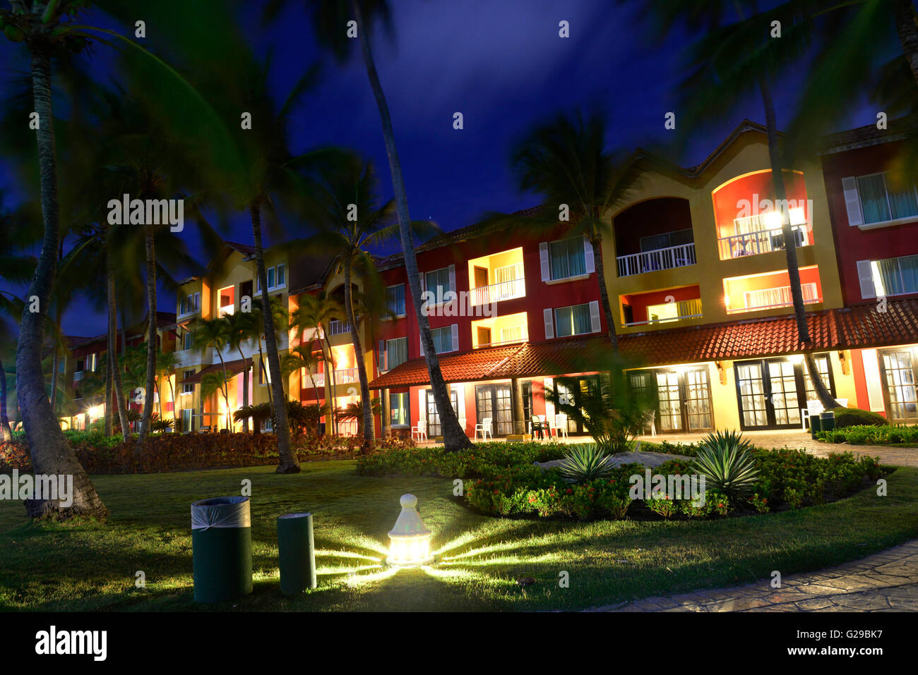 Caribbean Princess Resorts & Spa at dusk, Punta Cana, Dominican Republic Stock Photo