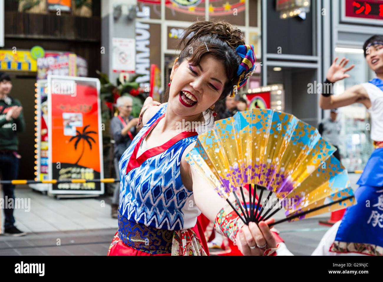 Japan, Kumamoto. Hinokuni Yosakoi dance festival. Close up of Japanese