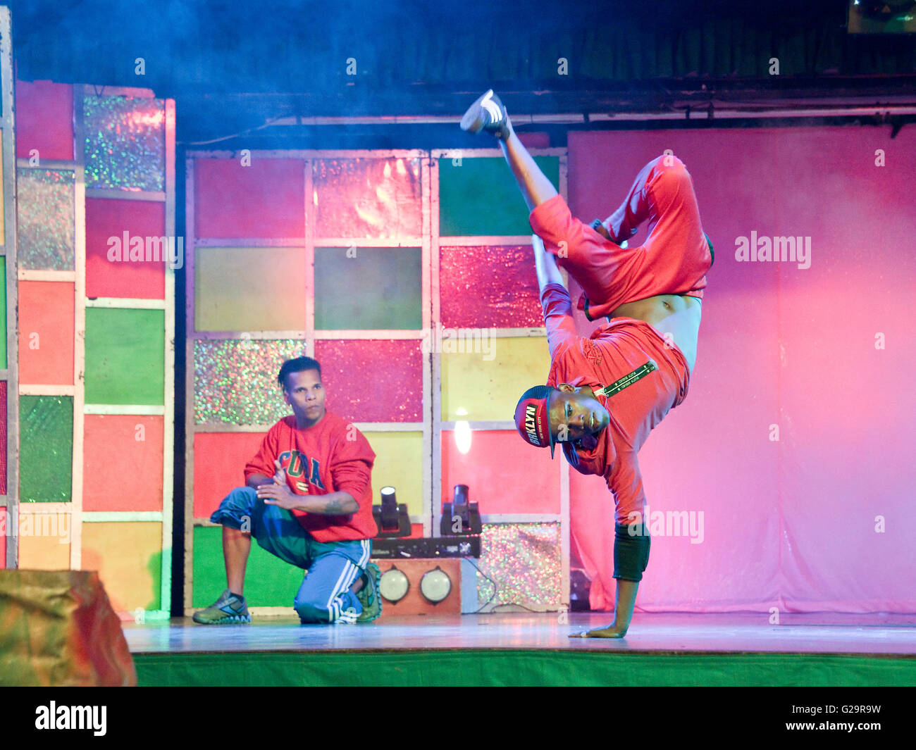 Cuban break dancers performing on stage at a hotel in Varadero. Stock Photo