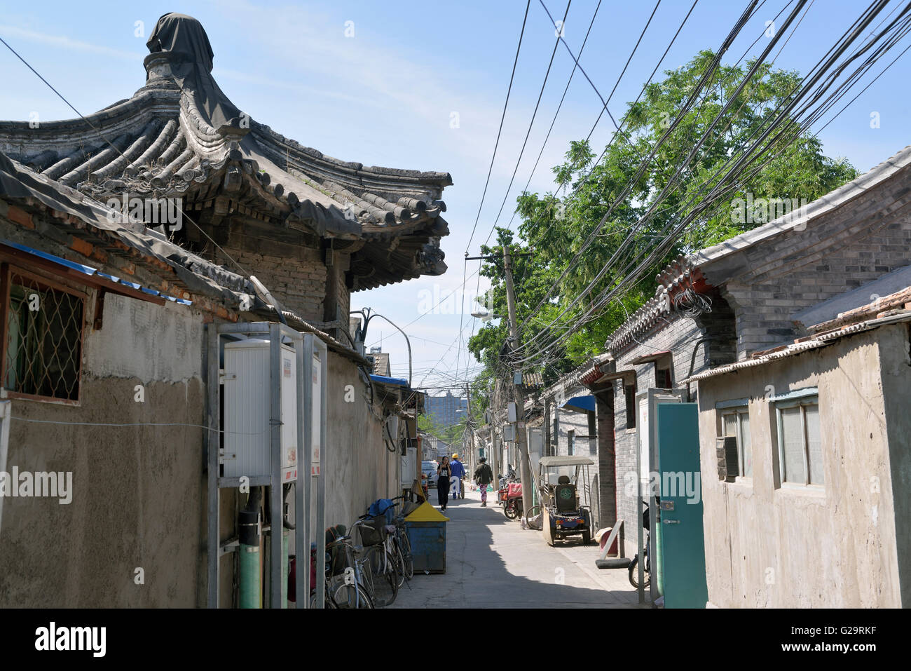 A hutong with a pavilion of Ming Dynasty(1368-1644) in Beijing, China. Stock Photo