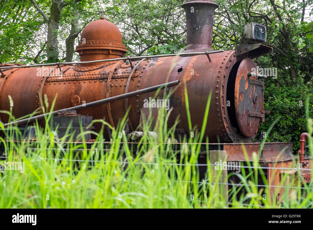 A rusting steam locomotive on the Welsh Highland Railway, North Wales Stock Photo