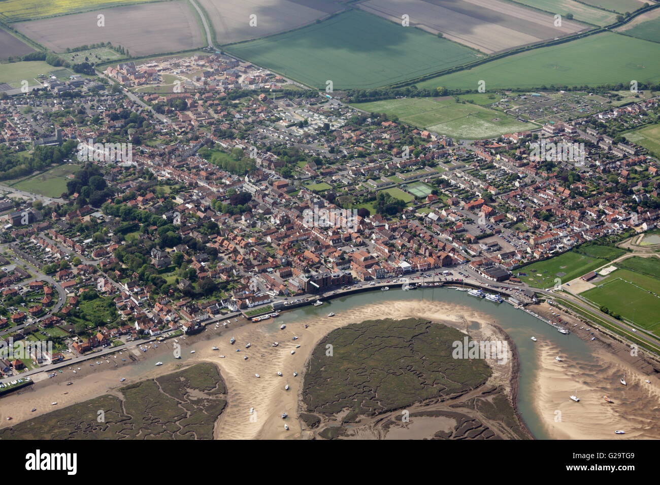 Aerial view of Wells-next-the-Sea Stock Photo