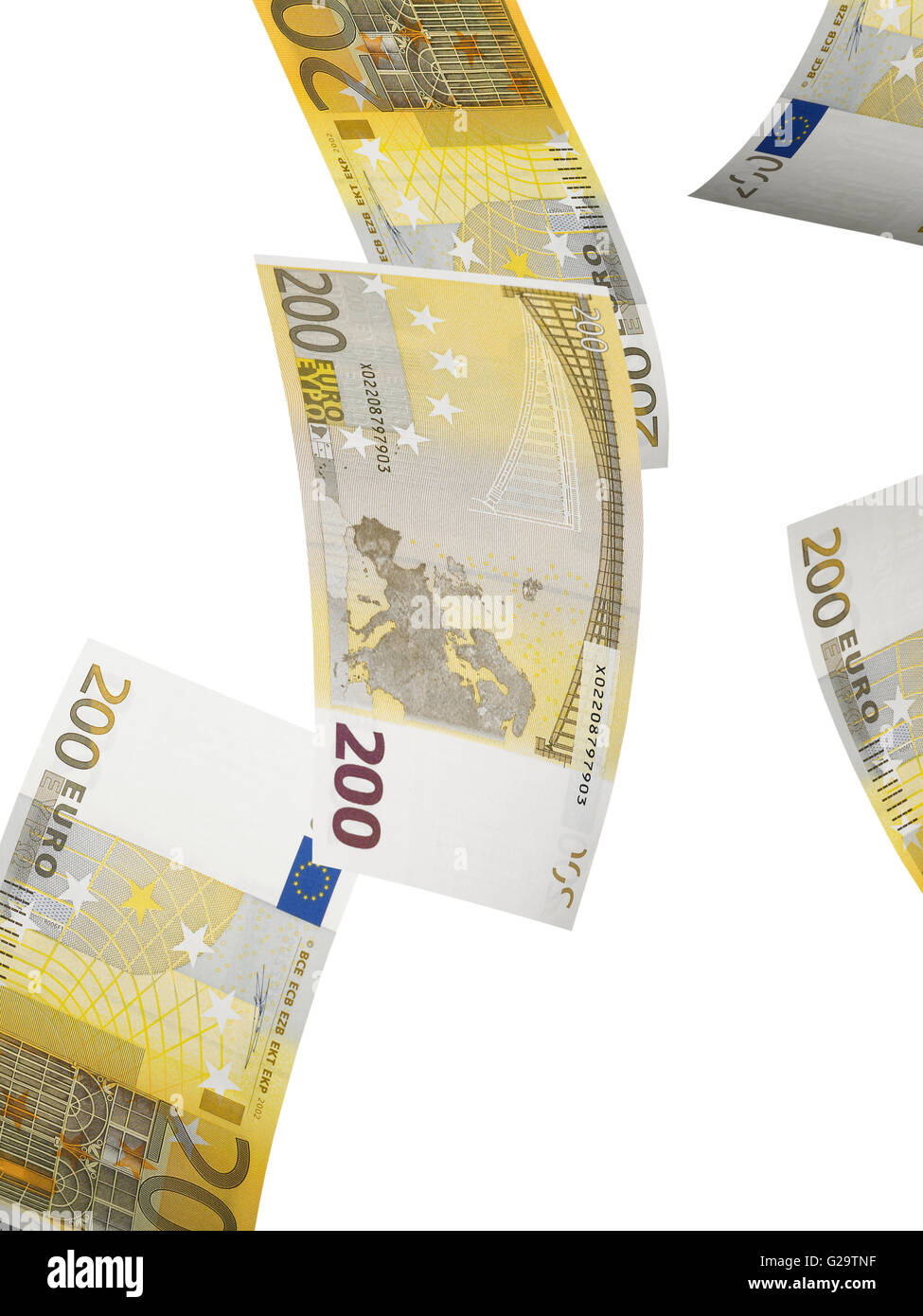 Two hundred euro bill isolated on white. Vertical format Stock Photo ...