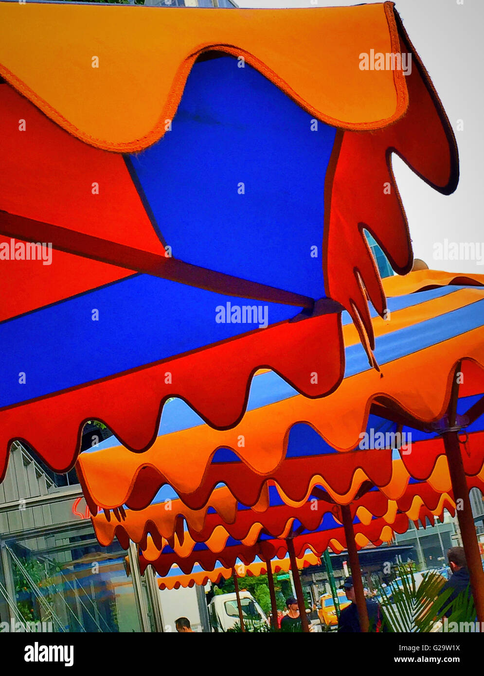 Colorful Umbrellas at an outdoor restaurant, NYC, USA Stock Photo - Alamy