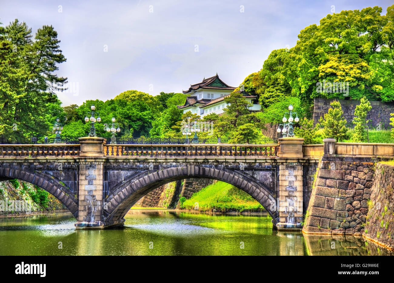 Imperial Palace with Nijubashi Bridge in Tokyo Stock Photo